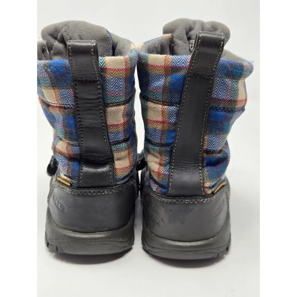 KEEN Toddler Sz 9  Waterproof Snow Boots Grey Plaid Cabincore Winter Boy Girl